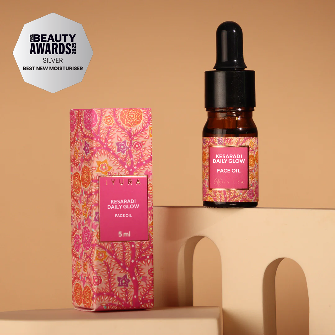 Mini Kesaradi Daily Glow Oil - iYURA&#39;s Signature Blend of Precious Saffron + Rose + Turmeric + 16 Ayurvedic Herbs