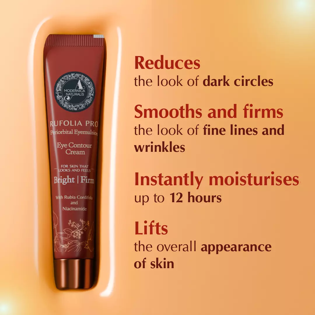 Rufolia Pro Periorbital Eyemulsion - Brighten, Soothe and Firm Under-Eyes with Manjistha, Aloe Vera, Niacinamide and Hyaluronic Acid plus Free Mini Yauvari